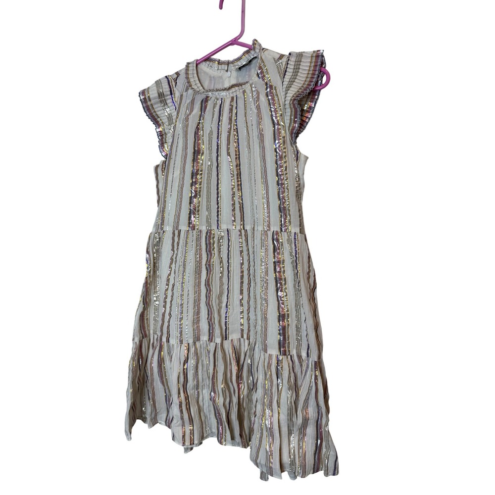 Sea New York Dress Womens 0 Striped Metallic Shift Mini Flutter Sleeve